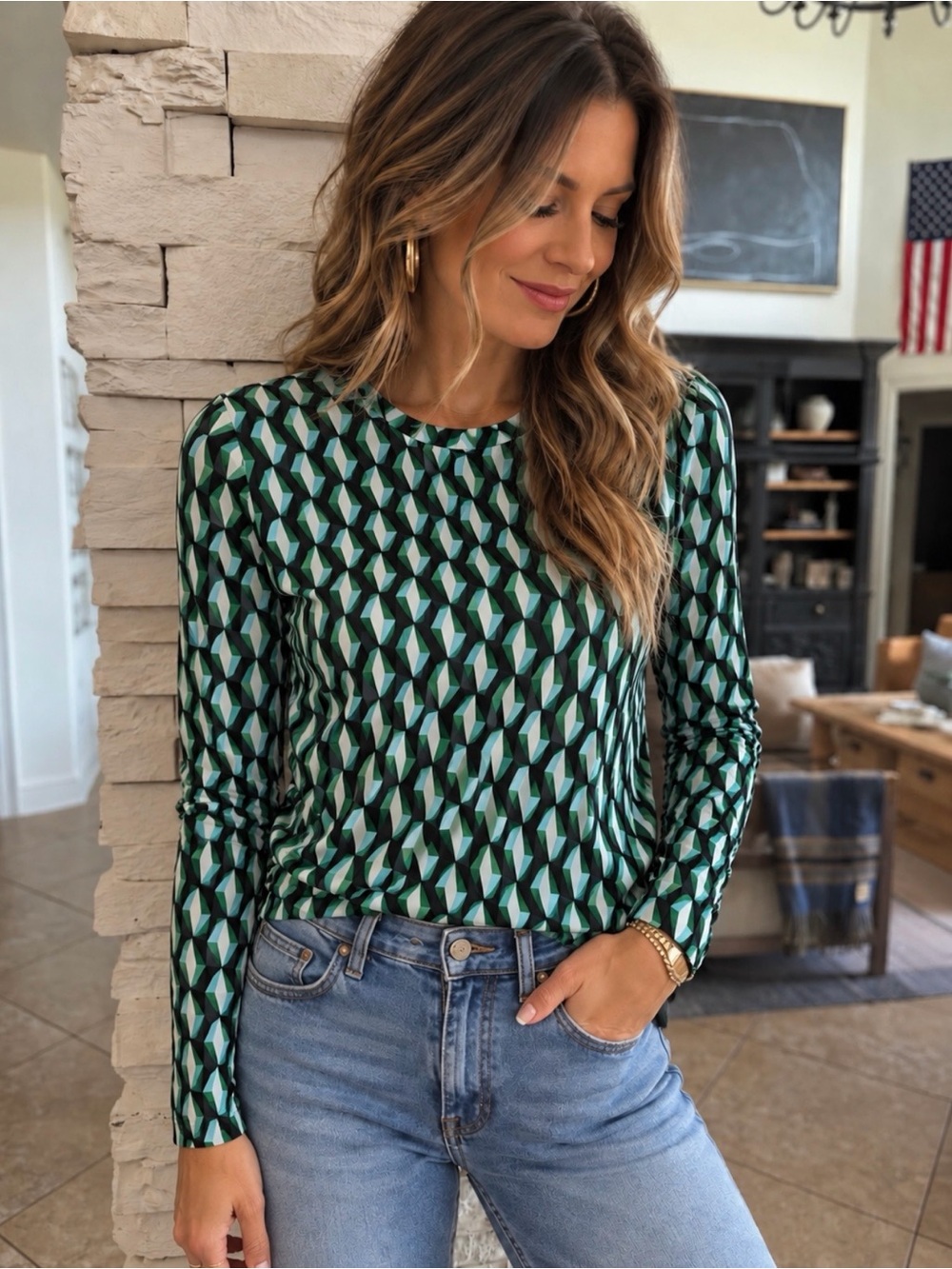 Diane Von Furstenberg Geometric Print Long-Sleeve Women's Top